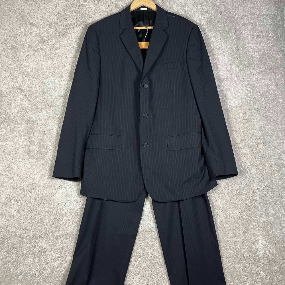 Calvin Klein Suit Mens XL 33x32 Grey Pinstripe 3 Button Blazer Trousers Set - Picture 1 of 16